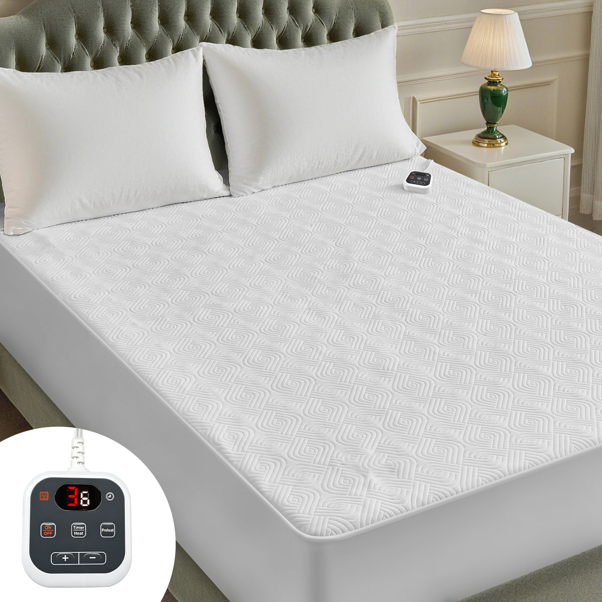 Dhole Heated Mattress Pad, Dual Control Electric Bed Warmer, 6 Heat Levels, 1-10H Auto Shut Off with Preheat & LED Controller