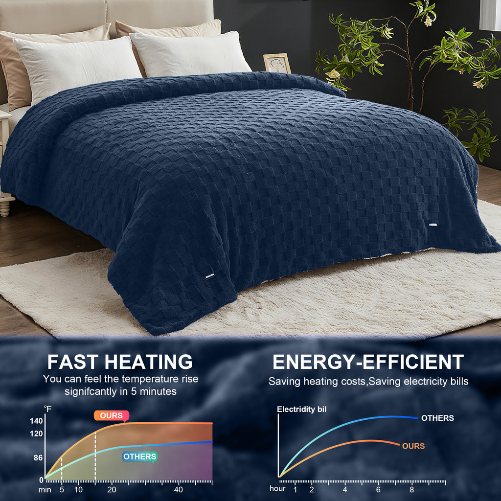 Dhole Electric Heated Blanket Checkered Fleece Throw 50x60 Inches Fast Heating Blanket 6 Heating Levels & 4 Hours Auto Off ETL Certification