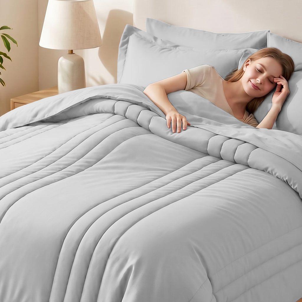 Dhole 7-Piece Bed in Bag - Striped Comforter Sets, Pillowcases & Sheet Collection for Cozy Bedding Sets