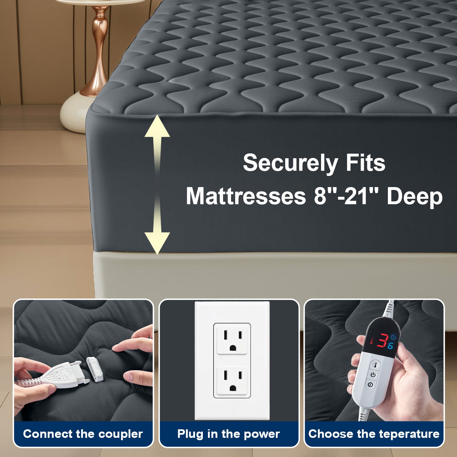 Dhole Electric Heated Mattress Pad Queen - 60"x80" ,Deep Pocket, 6 Heat Settings, Auto Shut Off 10 Hrs with Dual Controller, ETL Certified, Machine Washable, White