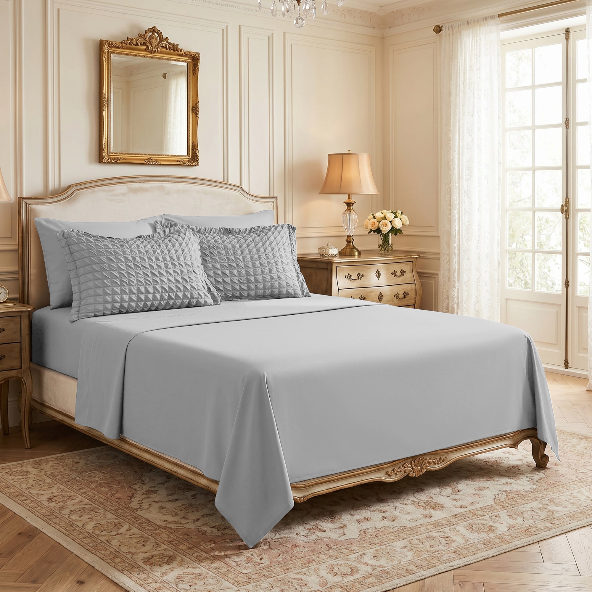 DHOLE Comforter Set 7 Pieces – Seersucker Textured Waffle Weave Bed in a Bag, All-Season Lightweight Microfiber Bedding Sets with Sheets & Pillow Shams