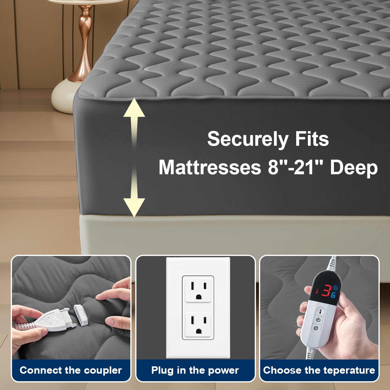 Dhole Electric Heated Mattress Pad Queen - 60"x80" ,Deep Pocket, 6 Heat Settings, Auto Shut Off 10 Hrs with Dual Controller, ETL Certified, Machine Washable, White