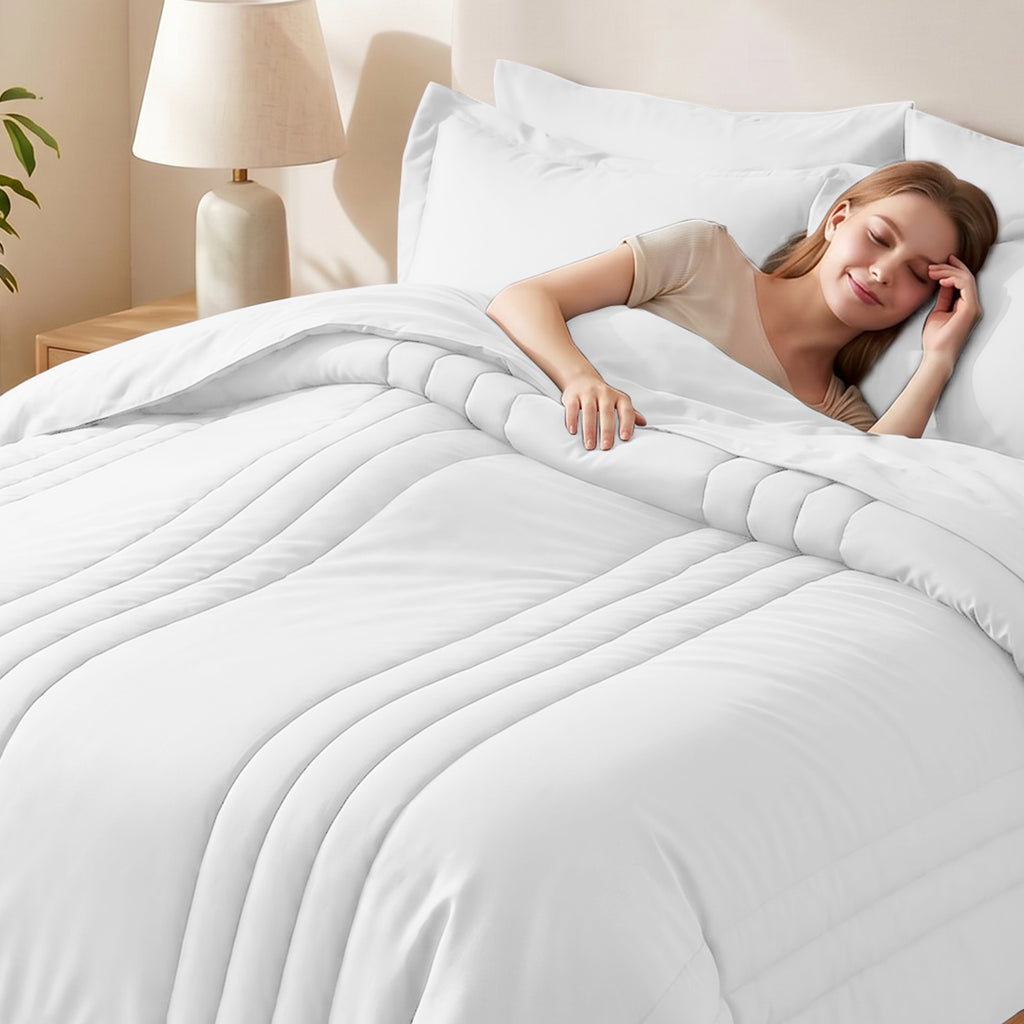 Dhole 7-Piece Bed in Bag - Striped Comforter Sets, Pillowcases & Sheet Collection for Cozy Bedding Sets