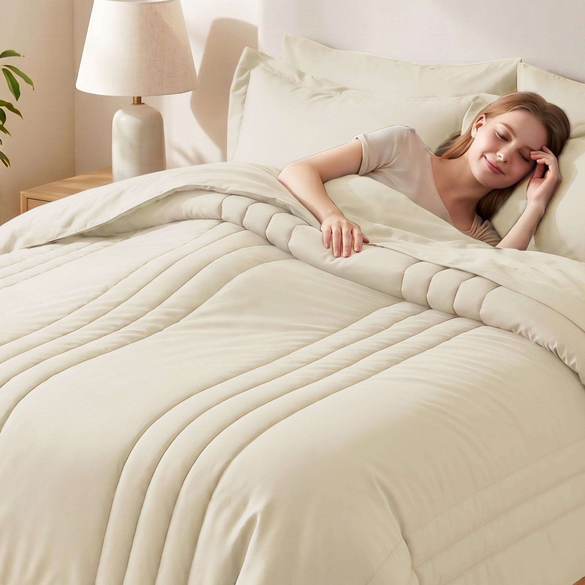 Dhole 7-Piece Bed in Bag - Striped Comforter Sets, Pillowcases & Sheet Collection for Cozy Bedding Sets