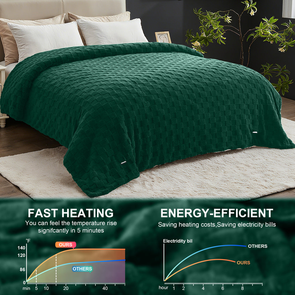 Dhole Electric Heated Blanket Checkered Fleece Throw 50x60 Inches Fast Heating Blanket 6 Heating Levels & 4 Hours Auto Off ETL Certification