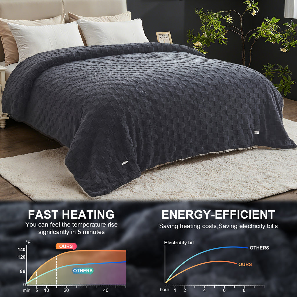 Dhole Electric Heated Blanket Checkered Fleece Throw 50x60 Inches Fast Heating Blanket 6 Heating Levels & 4 Hours Auto Off ETL Certification