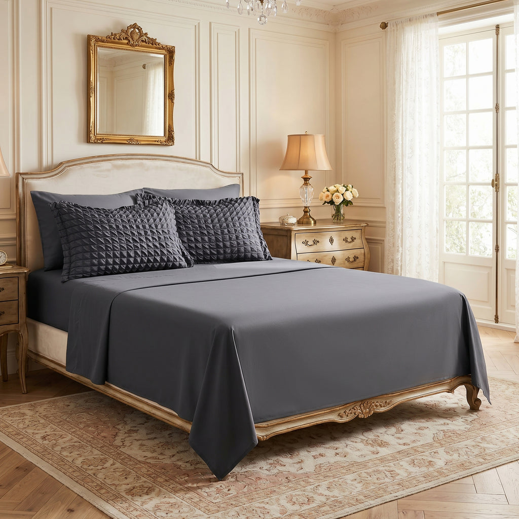 DHOLE Comforter Set 7 Pieces – Seersucker Textured Waffle Weave Bed in a Bag, All-Season Lightweight Microfiber Bedding Sets with Sheets & Pillow Shams