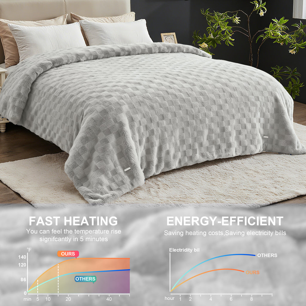 Dhole Electric Heated Blanket Checkered Fleece Throw 50x60 Inches Fast Heating Blanket 6 Heating Levels & 4 Hours Auto Off ETL Certification