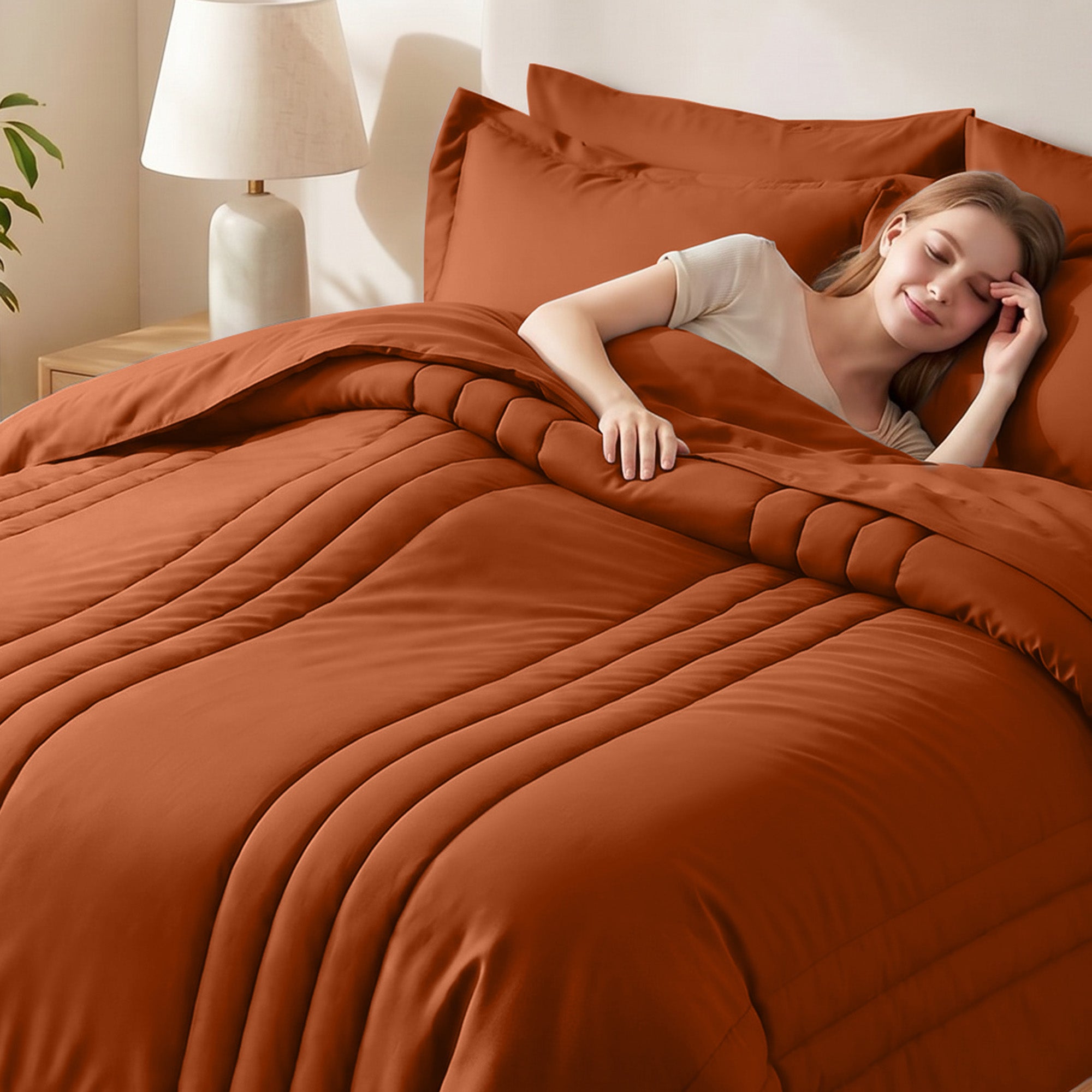 Dhole 7-Piece Bed in Bag - Striped Comforter Sets, Pillowcases & Sheet Collection for Cozy Bedding Sets