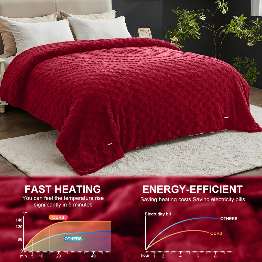 Dhole Electric Heated Blanket Checkered Fleece Throw 50x60 Inches Fast Heating Blanket 6 Heating Levels & 4 Hours Auto Off ETL Certification