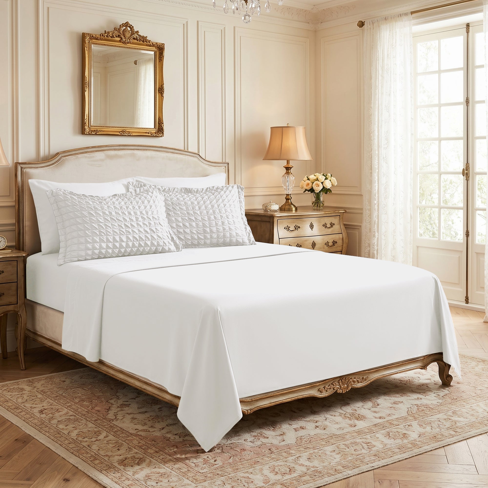 DHOLE Comforter Set 7 Pieces – Seersucker Textured Waffle Weave Bed in a Bag, All-Season Lightweight Microfiber Bedding Sets with Sheets & Pillow Shams