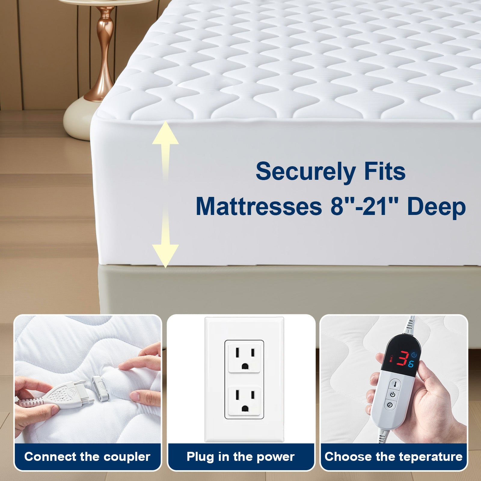 Dhole Electric Heated Mattress Pad Queen - 60"x80" ,Deep Pocket, 6 Heat Settings, Auto Shut Off 10 Hrs with Dual Controller, ETL Certified, Machine Washable, White