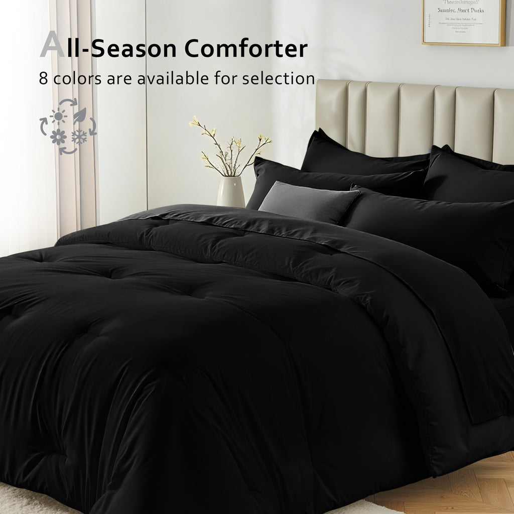 Dhole 7-Piece Bed Sheet Set - Queen Size Comforter, Pillowcases & Sheet Collection for Cozy Bedding Comfort Black