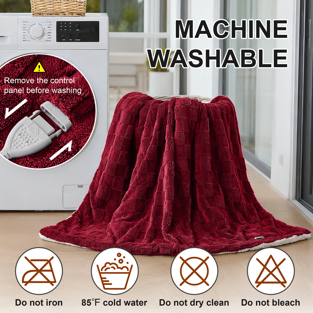 Dhole Electric Heated Blanket Checkered Fleece Throw 50x60 Inches Fast Heating Blanket 6 Heating Levels & 4 Hours Auto Off ETL Certification