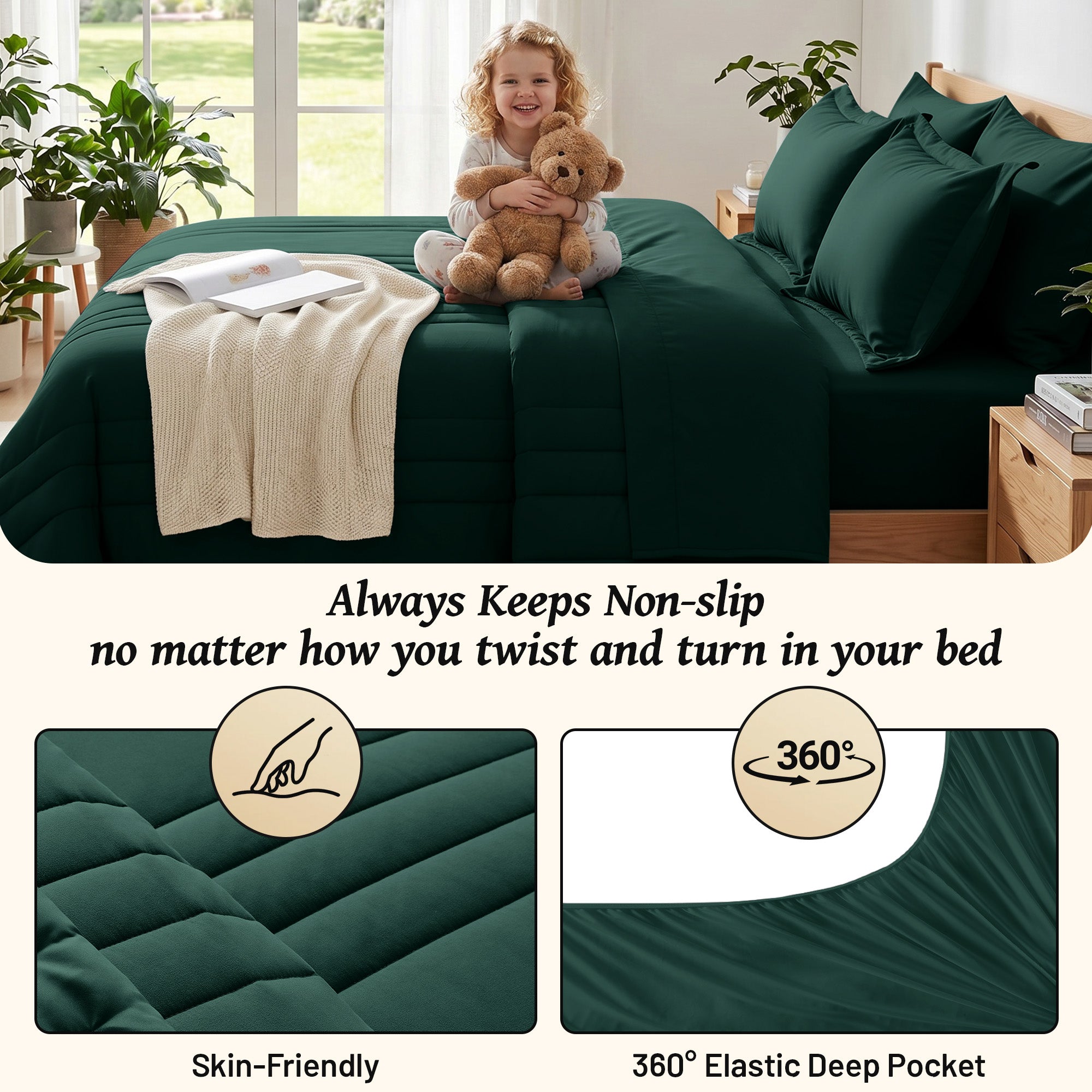 Dhole 7-Piece Bed in Bag - Striped Comforter Sets, Pillowcases & Sheet Collection for Cozy Bedding Sets