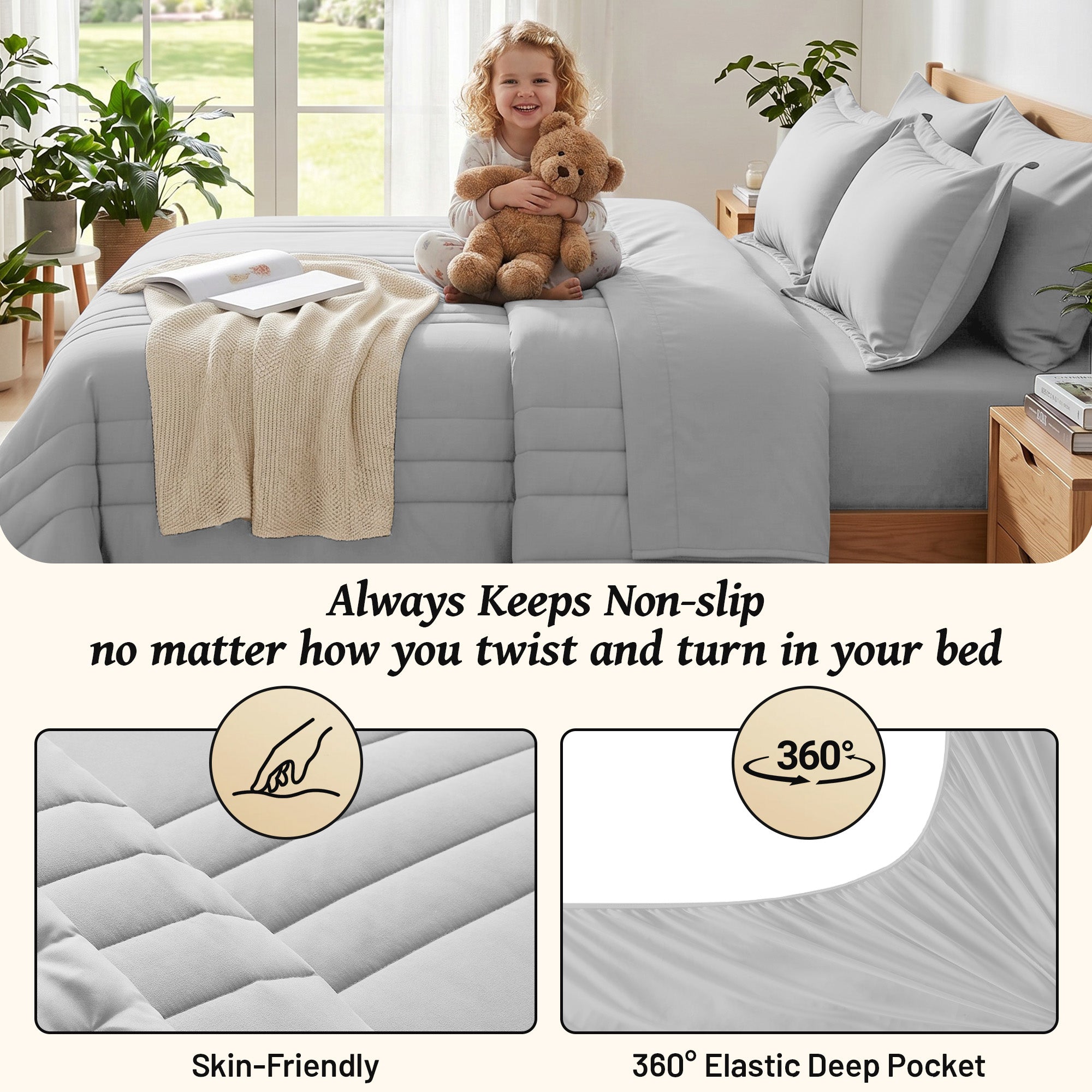 Dhole 7-Piece Bed in Bag - Striped Comforter Sets, Pillowcases & Sheet Collection for Cozy Bedding Sets