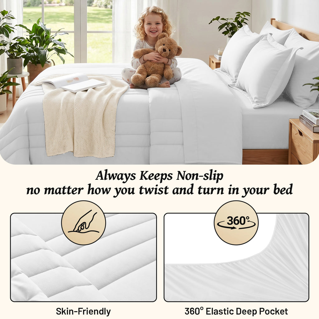 Dhole 7-Piece Bed in Bag - Striped Comforter Sets, Pillowcases & Sheet Collection for Cozy Bedding Sets