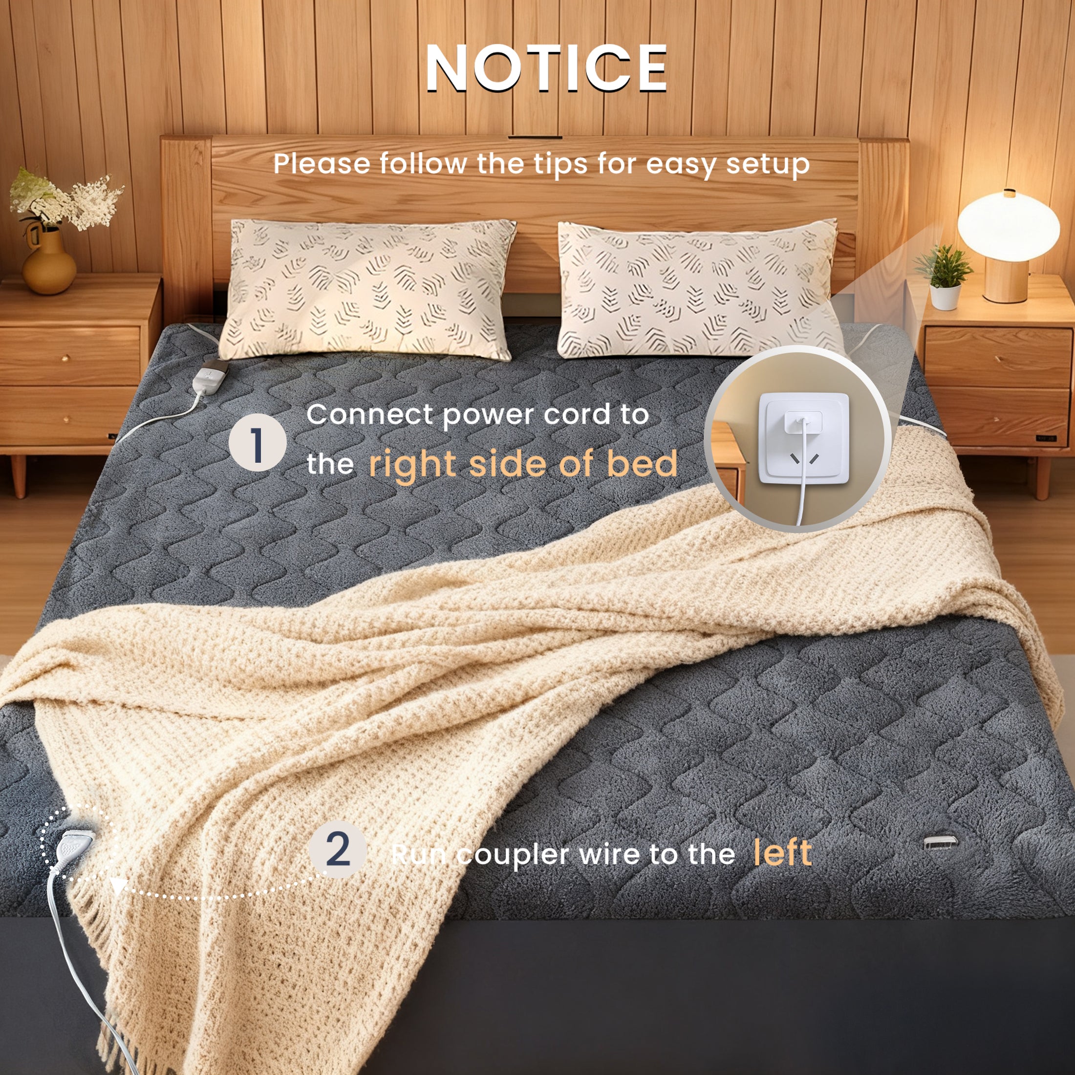 Dhole Cotton Blend Heated Mattress Pad Secure Comfort Technology - Luxury Quilted Electric Mattress Pad with Deep Pocket - 6-Setting Heat Controllers