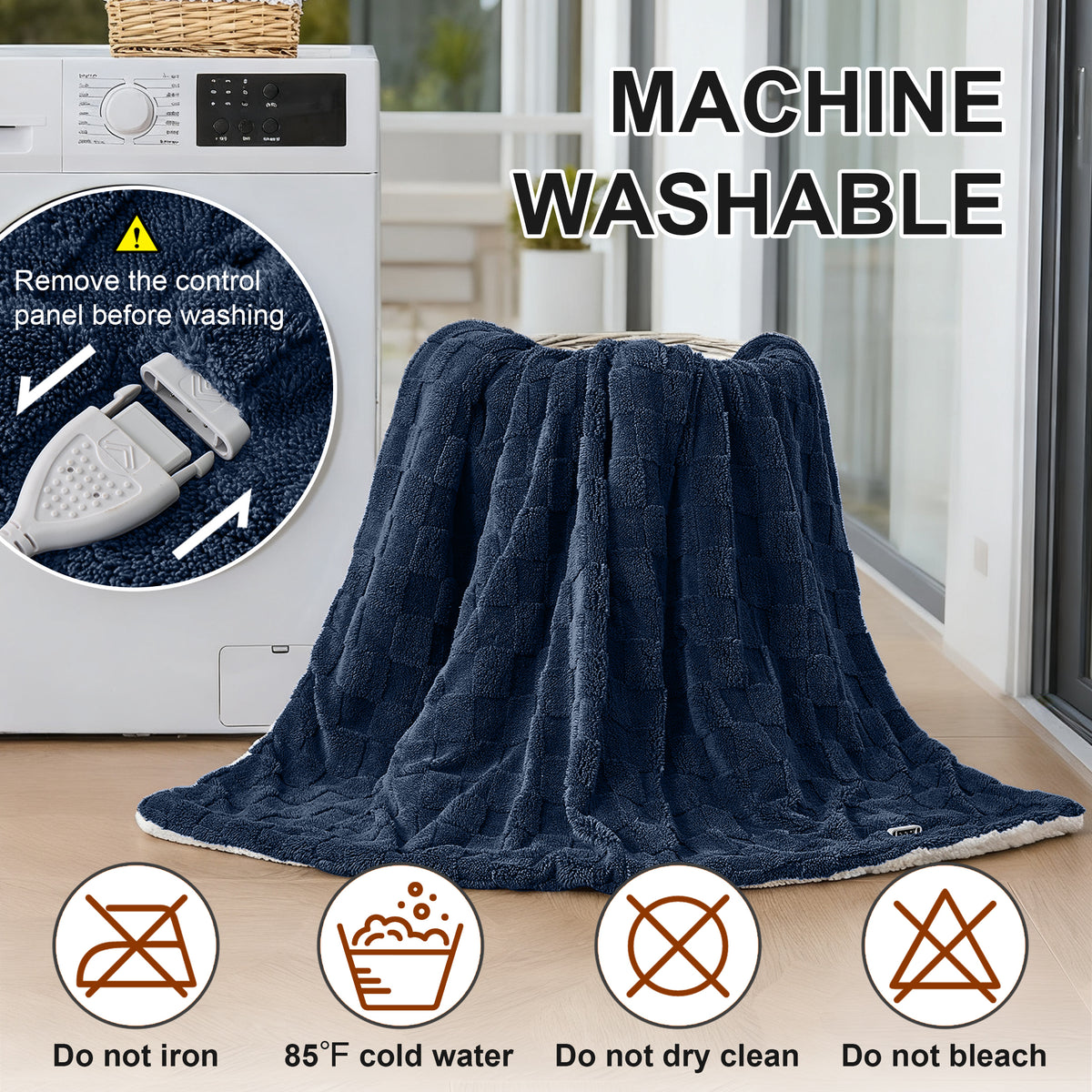 Dhole Electric Heated Blanket Checkered Fleece Throw 50x60 Inches Fast Heating Blanket 6 Heating Levels & 4 Hours Auto Off ETL Certification