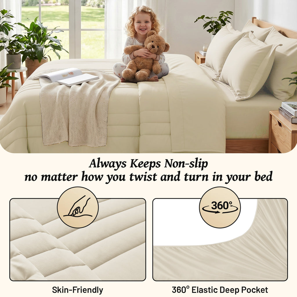 Dhole 7-Piece Bed in Bag - Striped Comforter Sets, Pillowcases & Sheet Collection for Cozy Bedding Sets