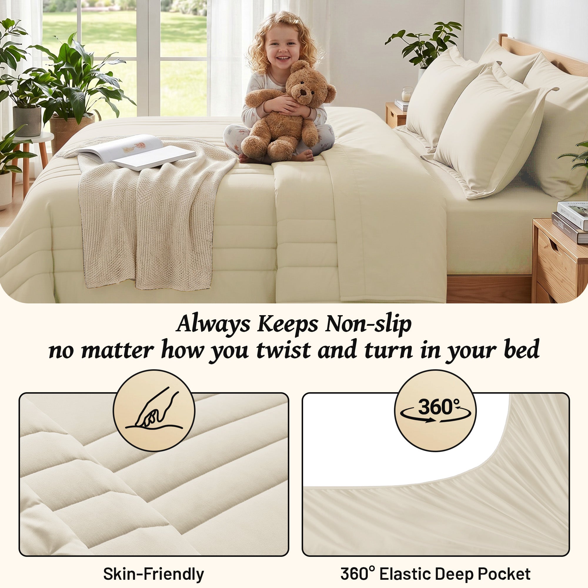 Dhole 7-Piece Bed in Bag - Striped Comforter Sets, Pillowcases & Sheet Collection for Cozy Bedding Sets