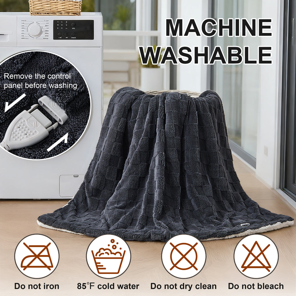 Dhole Electric Heated Blanket Checkered Fleece Throw 50x60 Inches Fast Heating Blanket 6 Heating Levels & 4 Hours Auto Off ETL Certification