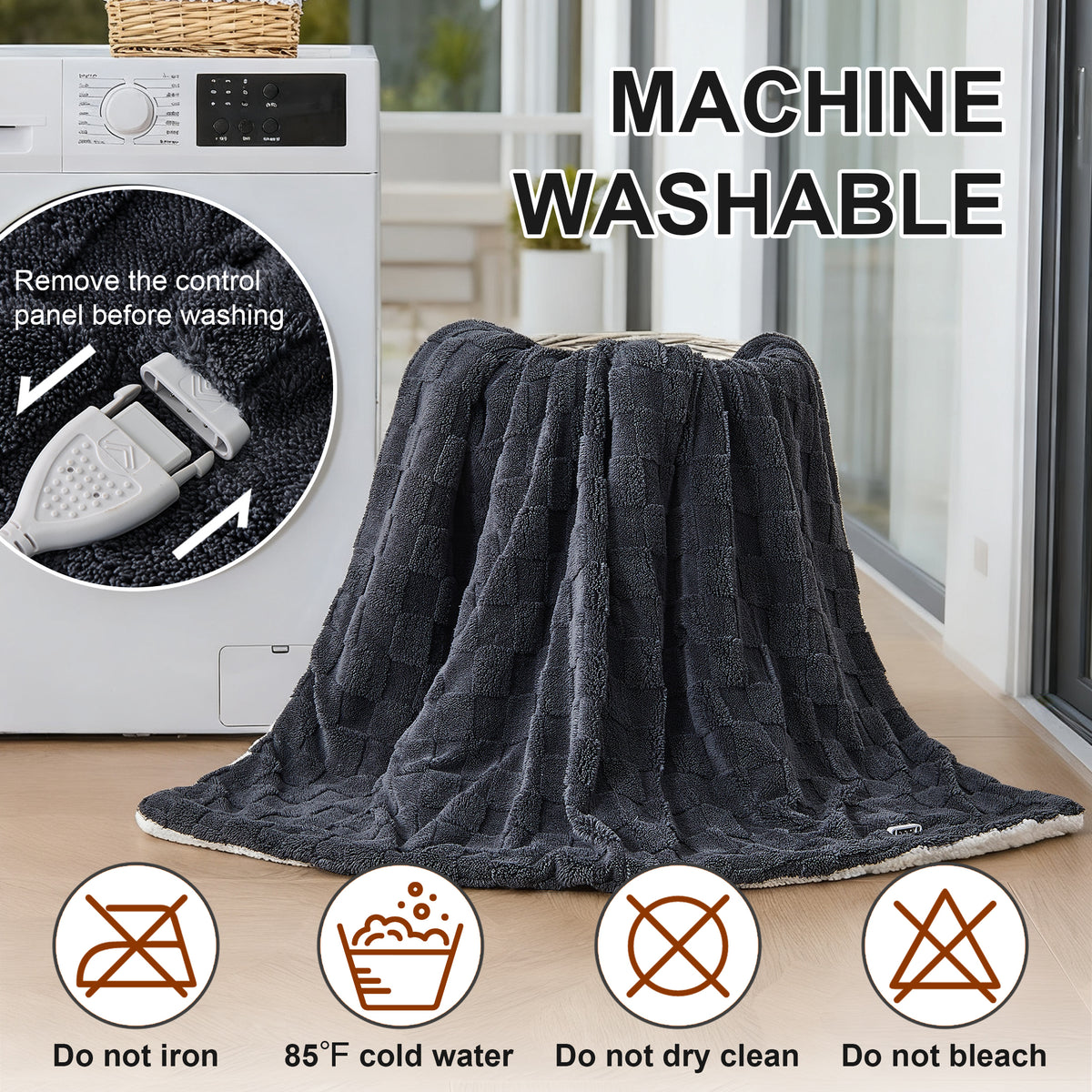 Dhole Electric Heated Blanket Checkered Fleece Throw 50x60 Inches Fast Heating Blanket 6 Heating Levels & 4 Hours Auto Off ETL Certification