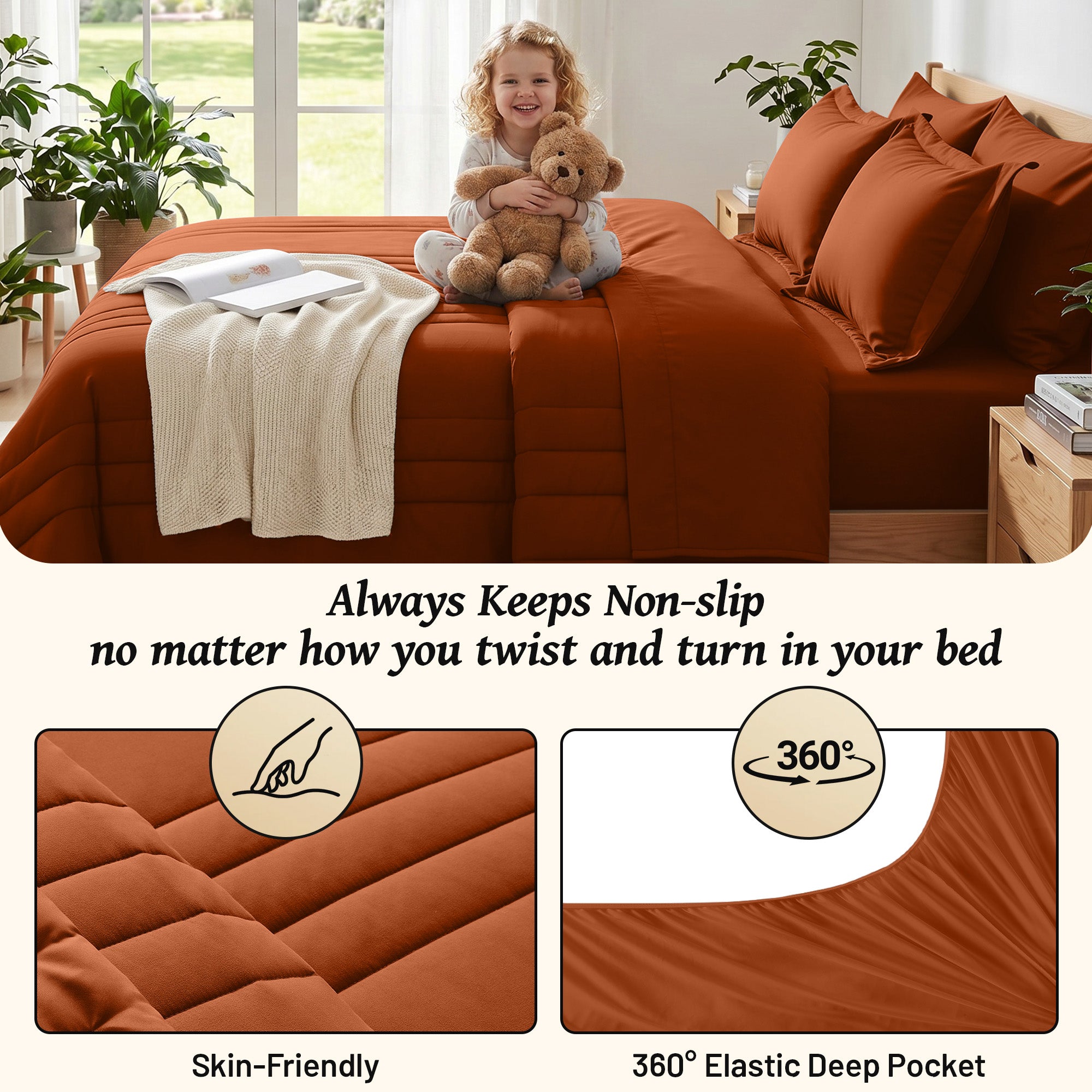 Dhole 7-Piece Bed in Bag - Striped Comforter Sets, Pillowcases & Sheet Collection for Cozy Bedding Sets