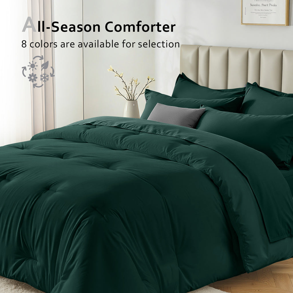 Dhole 7-Piece Bed Sheet Set - Queen Size Comforter, Pillowcases & Sheet Collection for Cozy Bedding Comfort Black