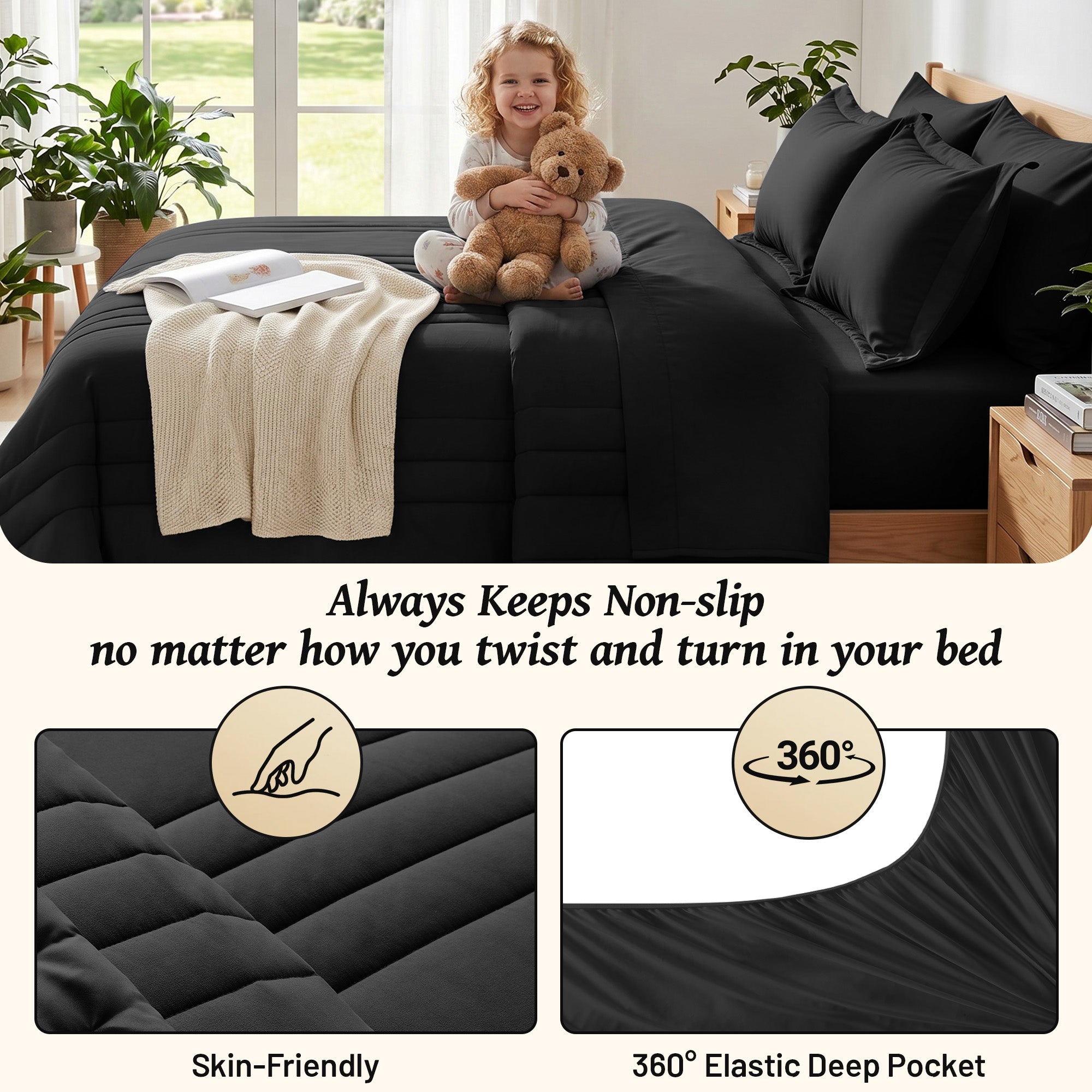 Dhole 7-Piece Bed in Bag - Striped Comforter Sets, Pillowcases & Sheet Collection for Cozy Bedding Sets