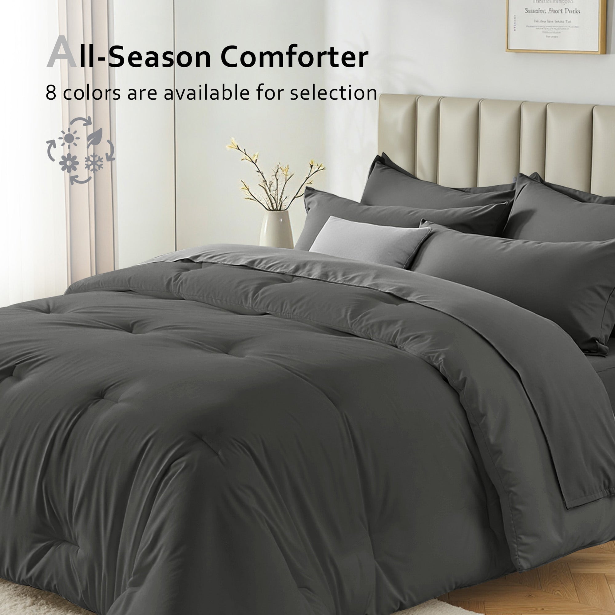 Dhole 7-Piece Bed Sheet Set - Queen Size Comforter, Pillowcases & Sheet Collection for Cozy Bedding Comfort Black