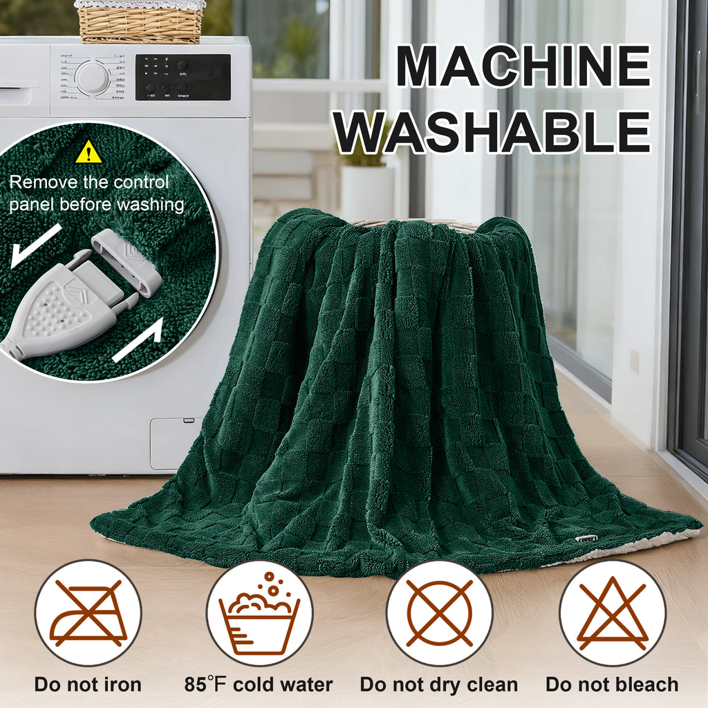 Dhole Electric Heated Blanket Checkered Fleece Throw 50x60 Inches Fast Heating Blanket 6 Heating Levels & 4 Hours Auto Off ETL Certification