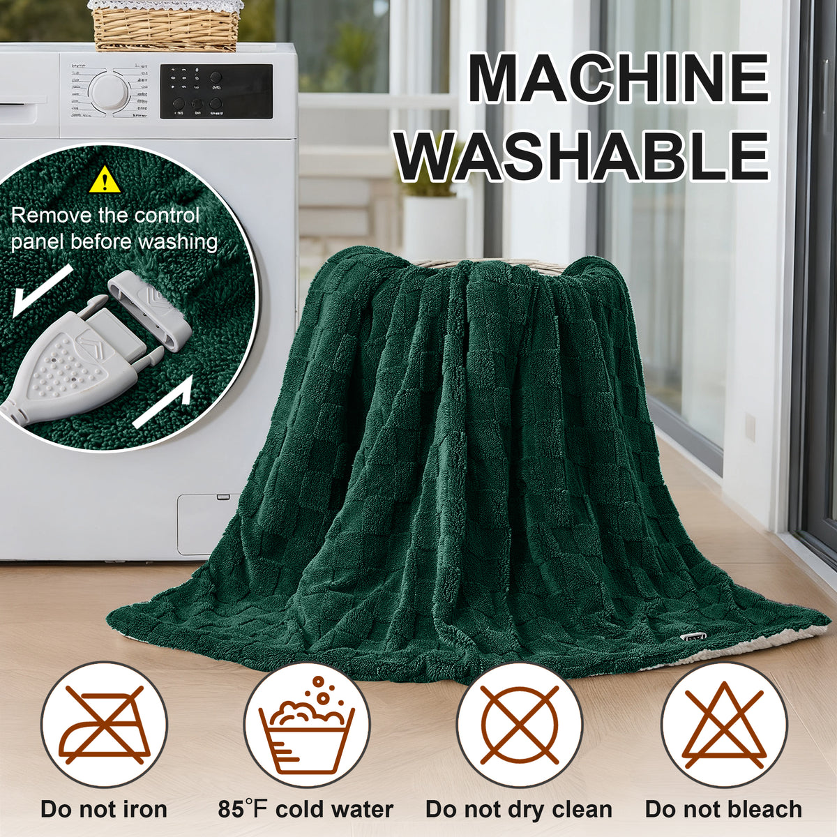 Dhole Electric Heated Blanket Checkered Fleece Throw 50x60 Inches Fast Heating Blanket 6 Heating Levels & 4 Hours Auto Off ETL Certification
