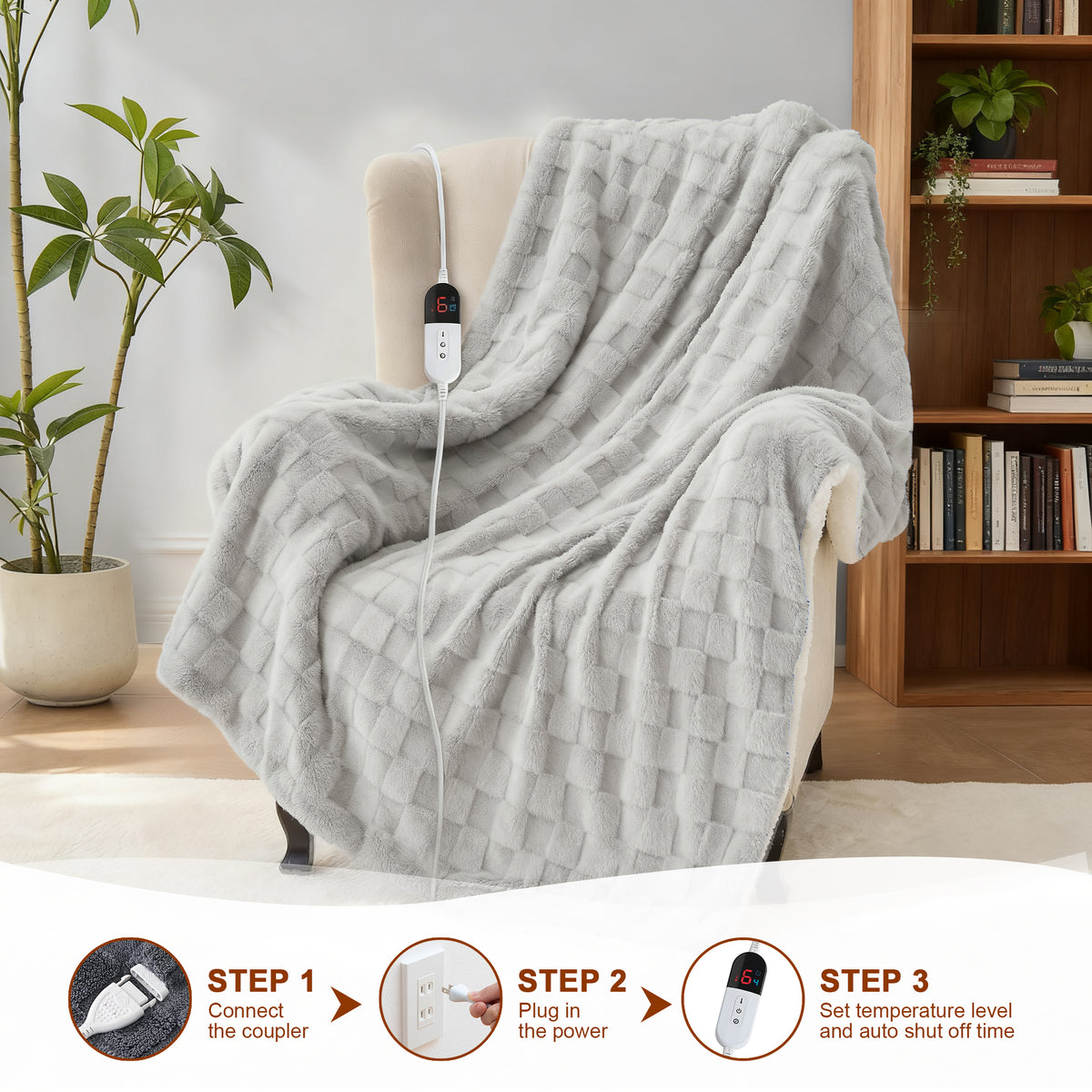 Dhole Electric Heated Blanket Checkered Fleece Throw 50x60 Inches Fast Heating Blanket 6 Heating Levels & 4 Hours Auto Off ETL Certification