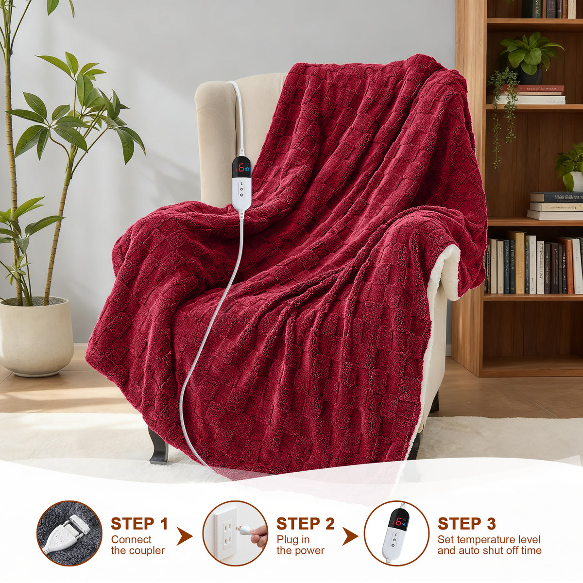 Dhole Electric Heated Blanket Checkered Fleece Throw 50x60 Inches Fast Heating Blanket 6 Heating Levels & 4 Hours Auto Off ETL Certification