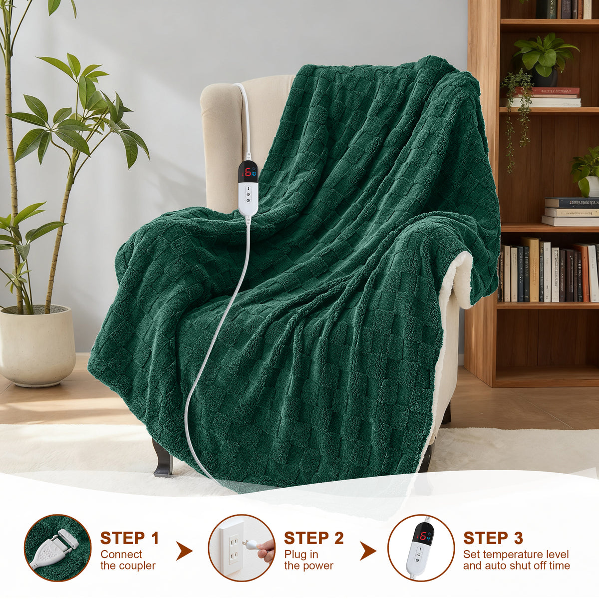Dhole Electric Heated Blanket Checkered Fleece Throw 50x60 Inches Fast Heating Blanket 6 Heating Levels & 4 Hours Auto Off ETL Certification