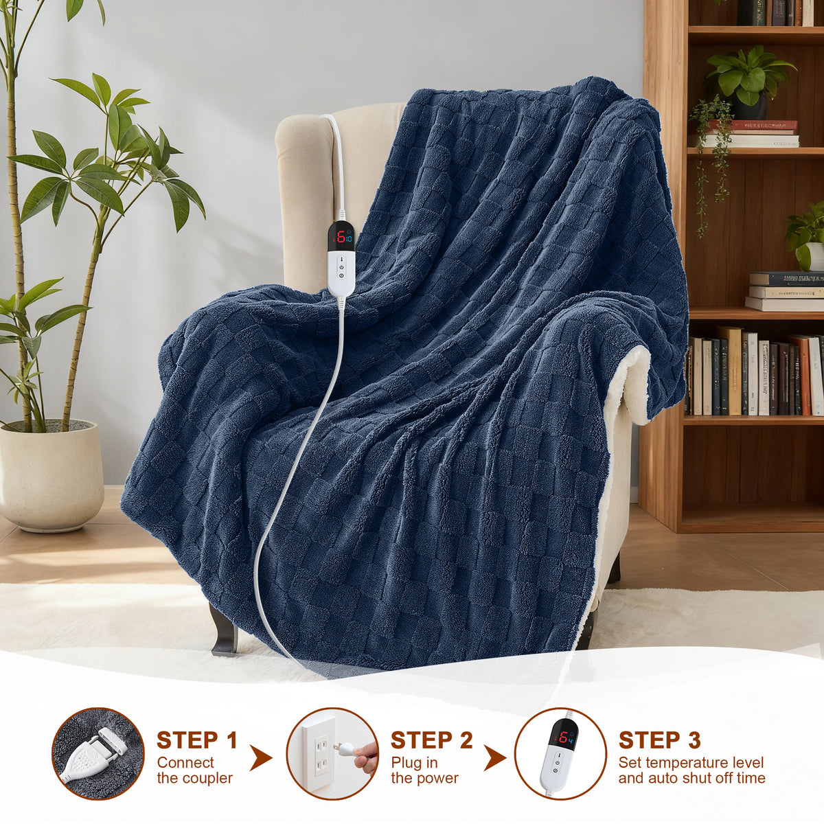 Dhole Electric Heated Blanket Checkered Fleece Throw 50x60 Inches Fast Heating Blanket 6 Heating Levels & 4 Hours Auto Off ETL Certification