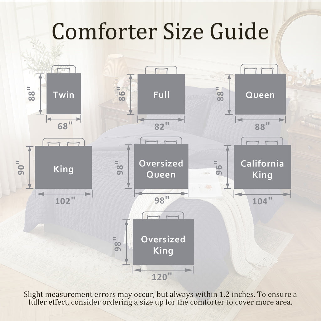 DHOLE Comforter Set 7 Pieces – Seersucker Textured Waffle Weave Bed in a Bag, All-Season Lightweight Microfiber Bedding Sets with Sheets & Pillow Shams