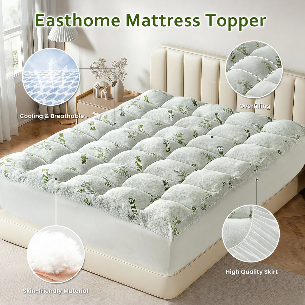 Dhole Queen Size 2-Inch Mattress Topper & Pad – 1200GSM Down Alternative Fill, Cooling Bamboo Viscose Cover, Extra Firm Pillow Top for Back Pain Relief, Deep Pocket 6-18 Inches (60"x80")