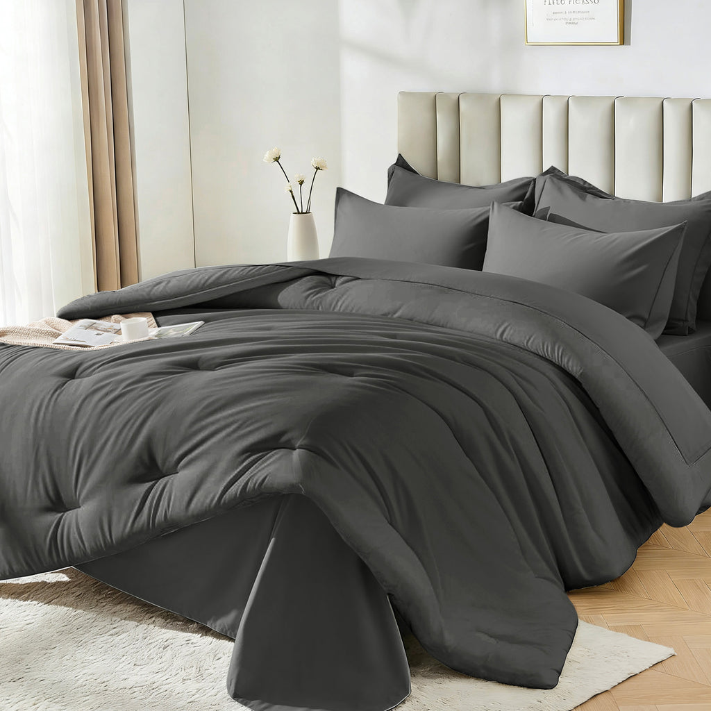Dhole 7-Piece Bed Sheet Set - Queen Size Comforter, Pillowcases & Sheet Collection for Cozy Bedding Comfort Black