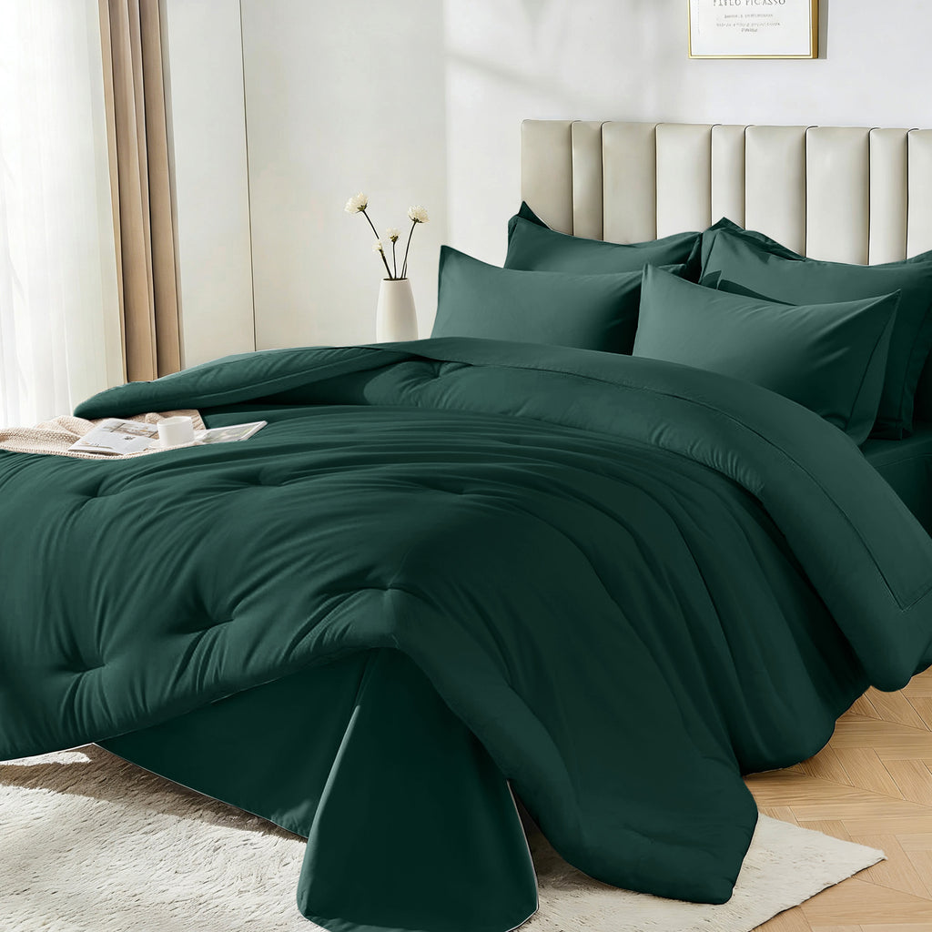 Dhole 7-Piece Bed Sheet Set - Queen Size Comforter, Pillowcases & Sheet Collection for Cozy Bedding Comfort Black