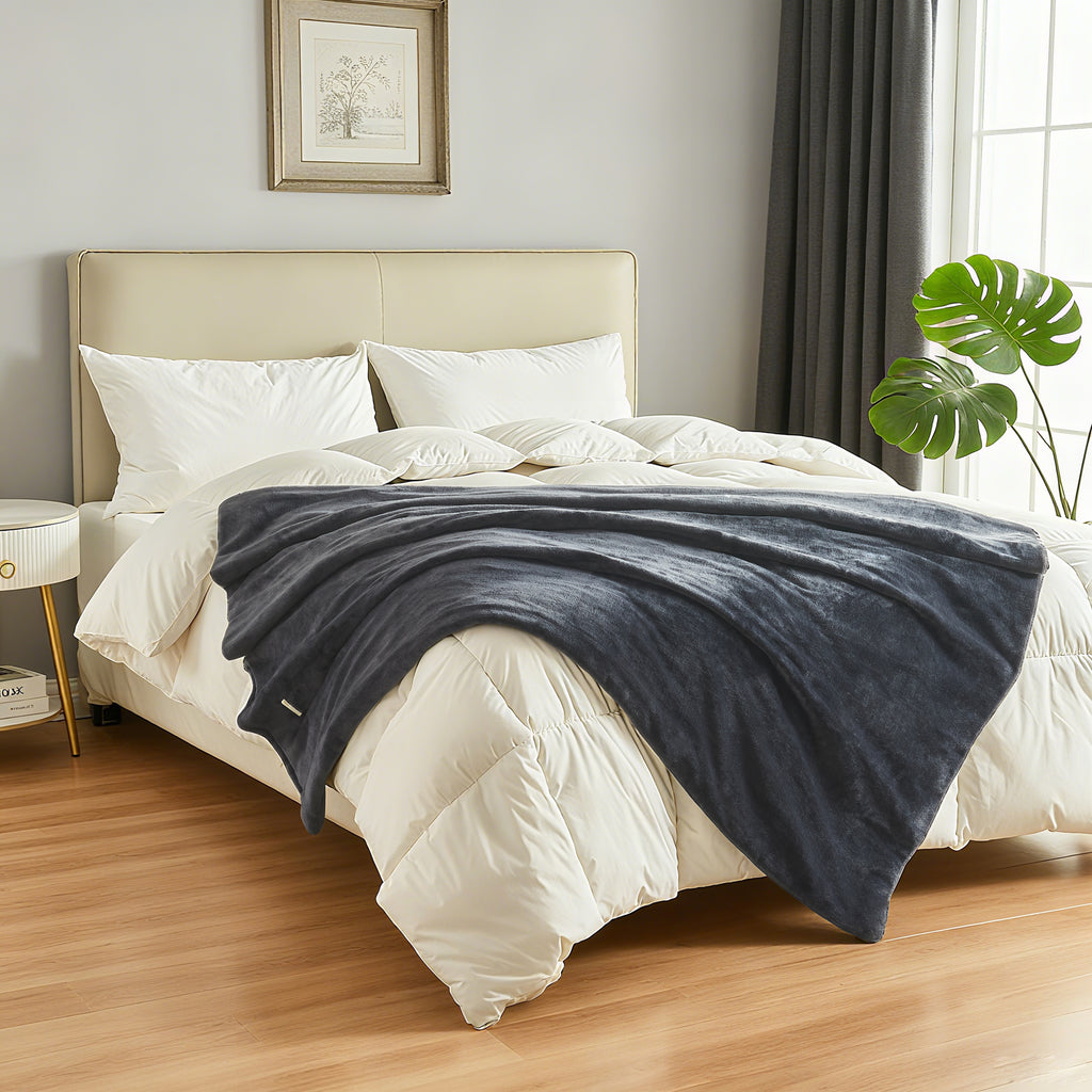 Dhole Electric Heated Blanket Throw - 50"x60" with 6 Heating Levels 4 Hours Auto Off Fast Heating Over-Heated Protection Ultra Soft Warm Flannel ETL Certified