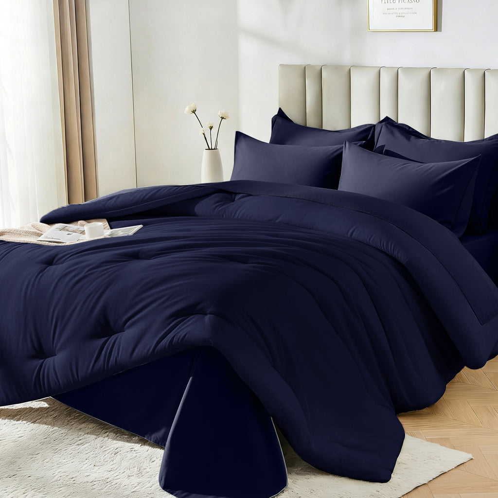Dhole 7-Piece Bed Sheet Set - Queen Size Comforter, Pillowcases & Sheet Collection for Cozy Bedding Comfort Black