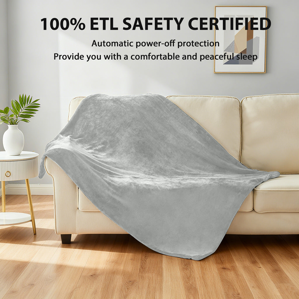Dhole Electric Heated Blanket Throw - 50"x60" with 6 Heating Levels 4 Hours Auto Off Fast Heating Over-Heated Protection Ultra Soft Warm Flannel ETL Certified