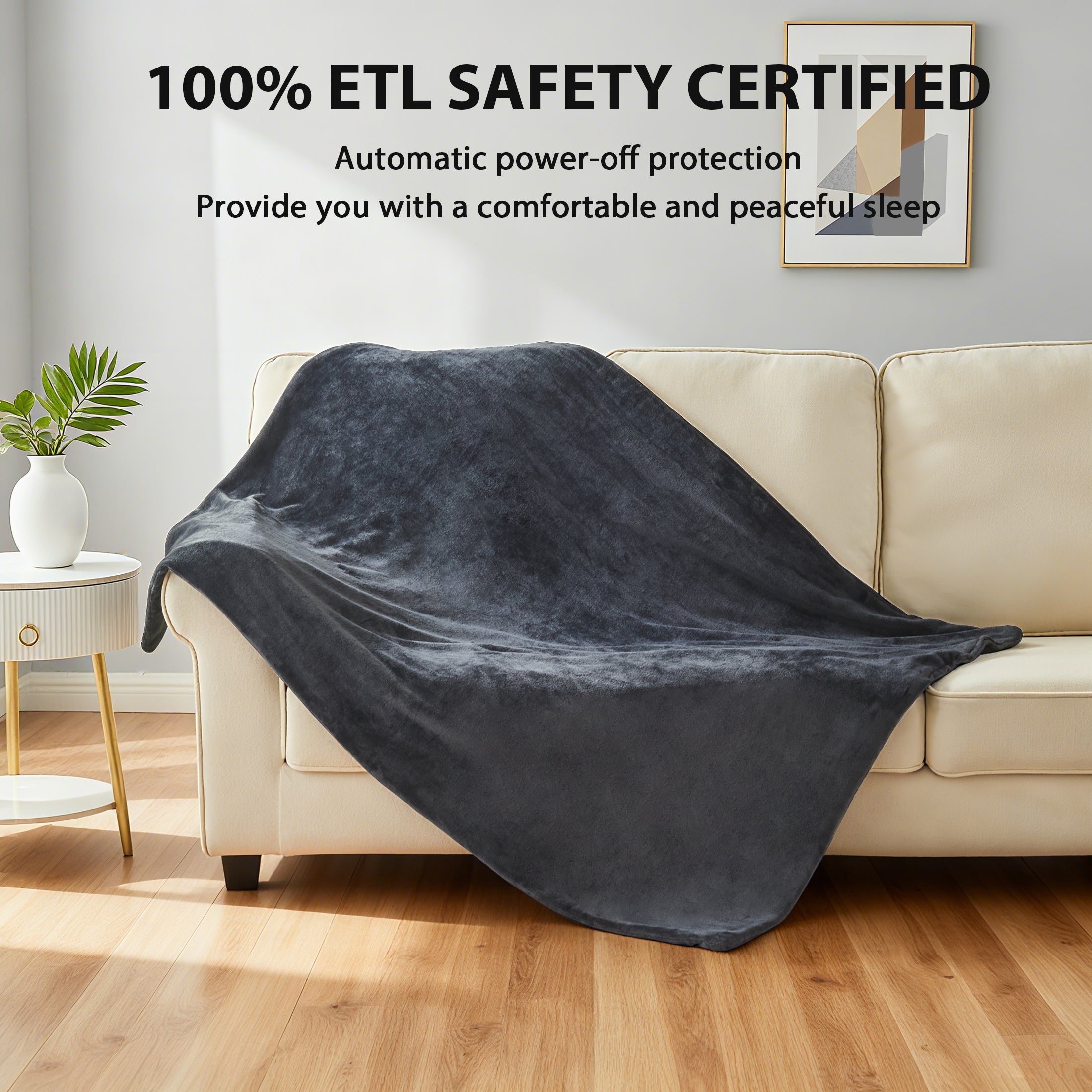Dhole Electric Heated Blanket Throw - 50"x60" with 6 Heating Levels 4 Hours Auto Off Fast Heating Over-Heated Protection Ultra Soft Warm Flannel ETL Certified