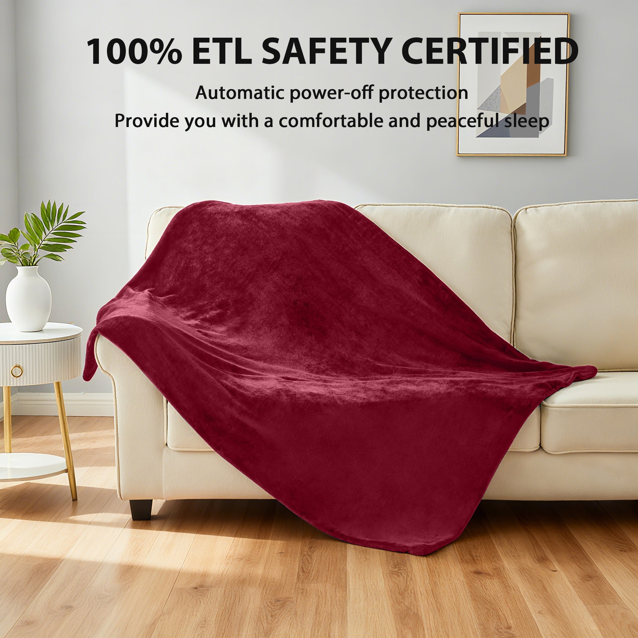 Dhole Electric Heated Blanket Throw - 50"x60" with 6 Heating Levels 4 Hours Auto Off Fast Heating Over-Heated Protection Ultra Soft Warm Flannel ETL Certified
