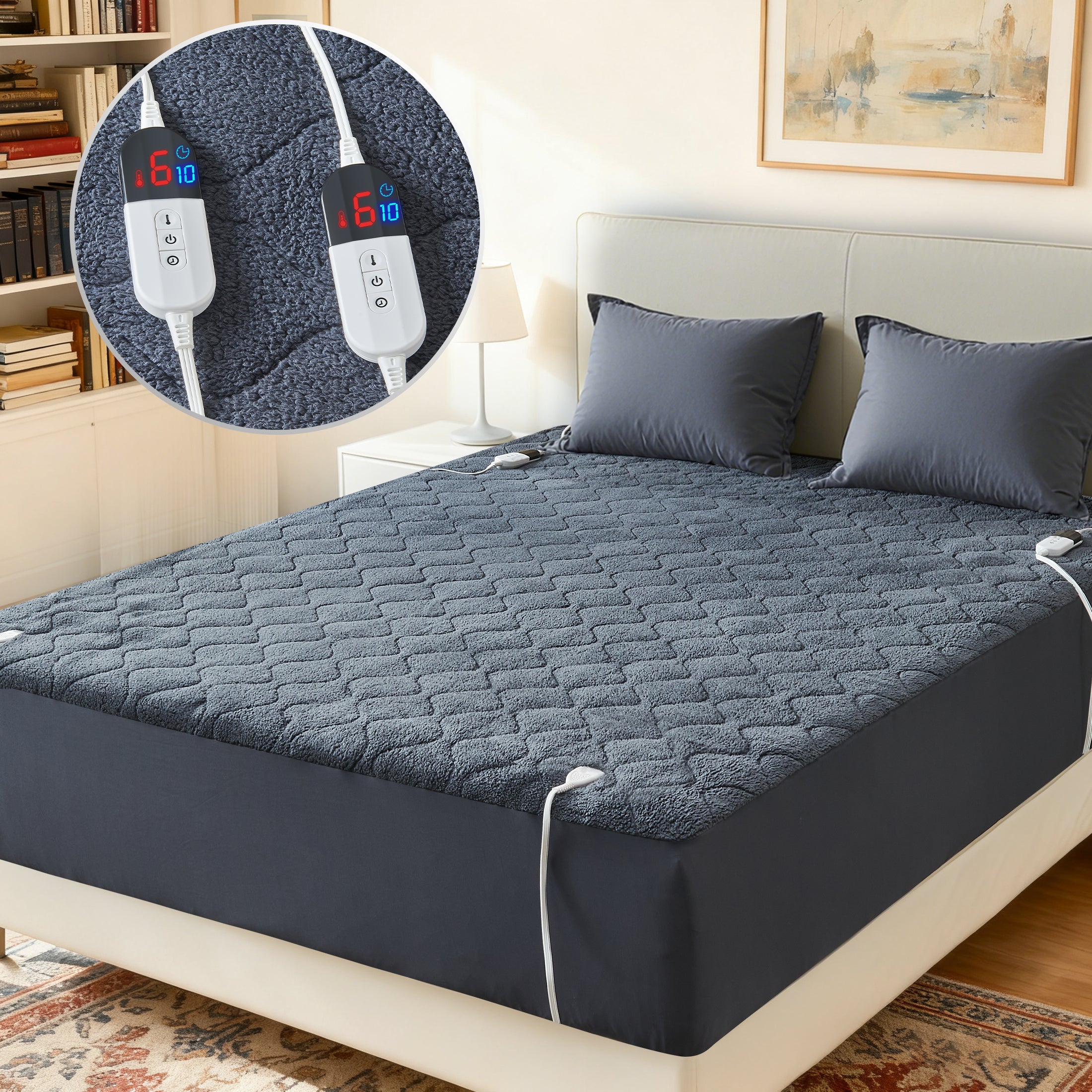 Dhole Cotton Blend Heated Mattress Pad Secure Comfort Technology - Luxury Quilted Electric Mattress Pad with Deep Pocket - 6-Setting Heat Controllers
