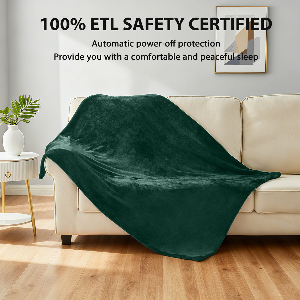 Dhole Electric Heated Blanket Throw - 50"x60" with 6 Heating Levels 4 Hours Auto Off Fast Heating Over-Heated Protection Ultra Soft Warm Flannel ETL Certified