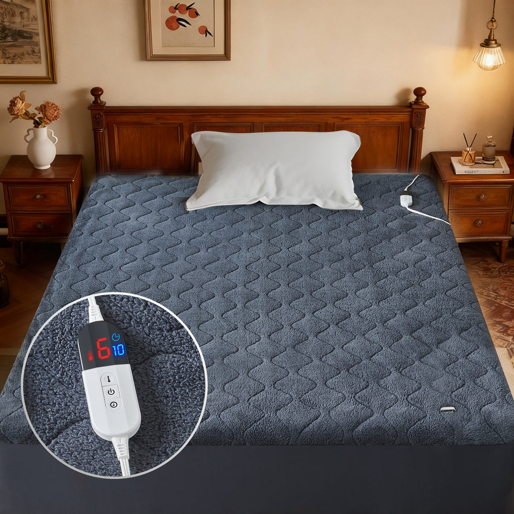 Dhole Cotton Blend Heated Mattress Pad Secure Comfort Technology - Luxury Quilted Electric Mattress Pad with Deep Pocket - 6-Setting Heat Controllers