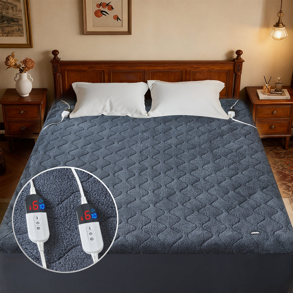 Dhole Cotton Blend Heated Mattress Pad Secure Comfort Technology - Luxury Quilted Electric Mattress Pad with Deep Pocket - 6-Setting Heat Controllers